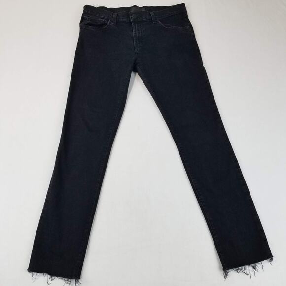 J Brand Jeans Mens 32 Black Mick Tycho Skinny Slim Stretch Frayed Hem Denim USA - Picture 1 of 12